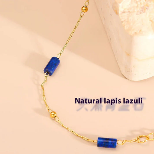 Natural Lapis Lazuli Beads Titanium Steel Bracelet For Women